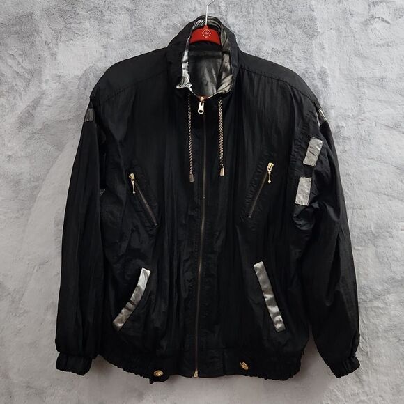 Unbranded Other - *Vintage Reversible Black Metallic Windbreaker Jacket Full Zip Oversized